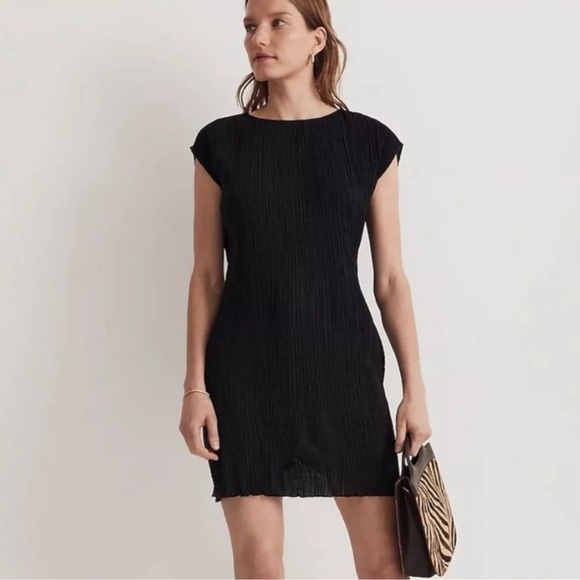 Madewell Plissé Mini Tee Dress In Black SIZE 8 - Picture 2 of 16
